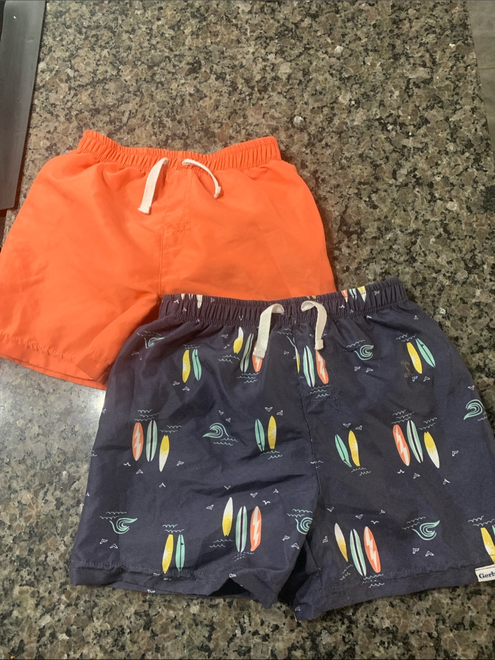 2 Pack Gerber Orange Solid & Navy Surfboard Print Swim Shorts - Toddler Pack